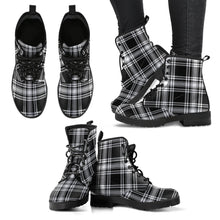 Load image into Gallery viewer, Menzies Black &amp; White Modern Tartan Leather Boots