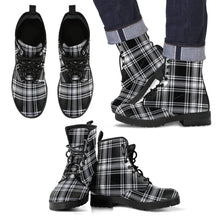 Load image into Gallery viewer, Menzies Black &amp; White Modern Tartan Leather Boots Footwear Shoes